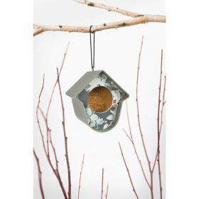   EVIE 100%-ban újrahasznosított madáretető, szürke, virágos előlappal 15x13,5x17