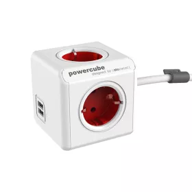  Home by Somogyi PowerCube Extended hálózati hosszabbító, 4 dugalj + 2 USB, 1,5m, fehér-piros - 1402RD/DEEUPC
