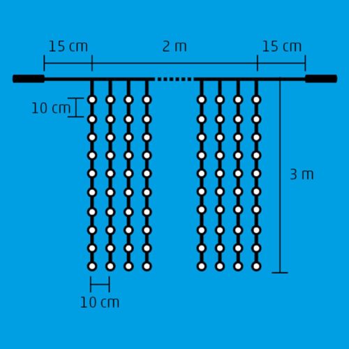 Home DLF 600/WH LED-es fényfüggöny, 2x3 m / 600 db hidegfehér LED, állófényű, fehér vezeték, sorolható, kül- és beltéri kivitel