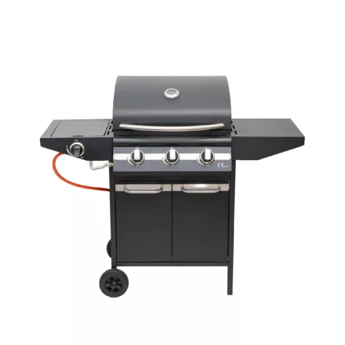 Home GRG01 gázgrill, 3 főégővel, 1 oldalégővel, 3,2 kW teljesítmény égőnként, nyomásszabályozó készlettel