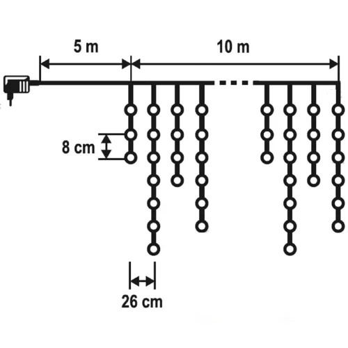 Home KAF 200L 10M/M LED-es fényfüggöny, 8 programos, 10m, IP44, 230V