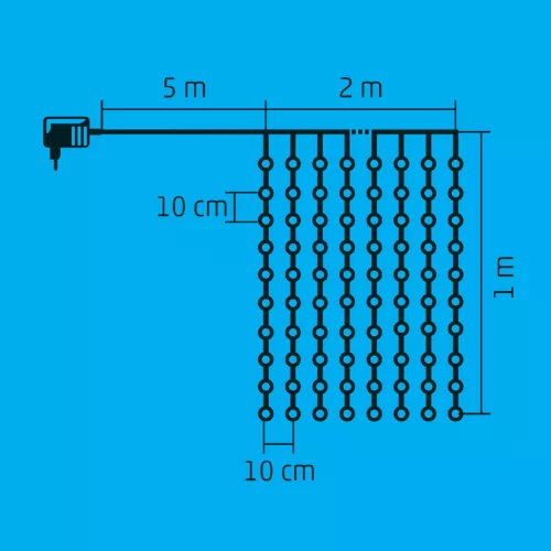 Home KAF 210LC/WW LED-es fényfüggöny, 2x1 m / 210 db melegfehér LED, fehér vezeték, állófényű, hálózati adapter, kül- és beltéri kivitel