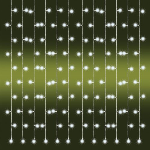 Home KAF 210LC LED-es fényfüggöny, 2x1 m / 210 db hidegfehér LED, fehér vezeték, állófényű, hálózati adapter, kül- és beltéri kivitel