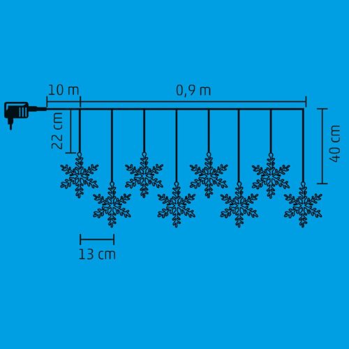 Home KAF 8/F LED-es hókristály fényfüggöny, 0,9 m / 8 db melegfehér LED akril hókristályban, átlátszó vezeték, hálózati adapter, kül- és beltéri kivitel