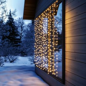   HOME KAF400DWW DOT LED-es fényfüggöny, 400 db melegfehér DOT LED, 2x2m, 8 program, ismétlődő időzítés, hálózati tápellátás, kül- és beltéri kivitel