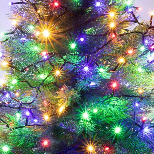 Home KII 100/M LED-es fényfüzér, 8 m / 100 db színes LED, állófényű, zöld vezeték, hálózati adapter, beltéri kivitel