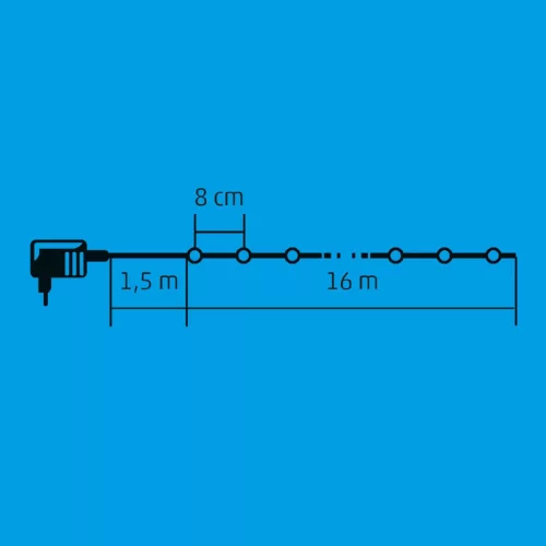 Home KII 200B/M LED-es gömb fényfüzér, 16 m / 200 db színes LED, állófényű, zöld vezeték, hálózati adapter, beltéri kivitel