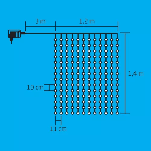 Home KIN 168C/WW LED-es fényfüggöny, 1,2x1,4 m / 168 db melegfehér LED, fehér vezeték, állófényű, hálózati adapter, beltéri kivitel