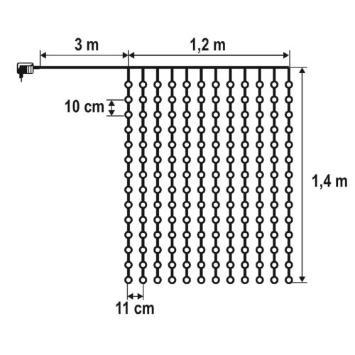 HOME KIN168DWW DOT LED-es fényfüggöny, 168 db melegfehér DOT LED, állófényű, átlátszó vezeték, 12x14 LED, beltéri adapteres kivitel