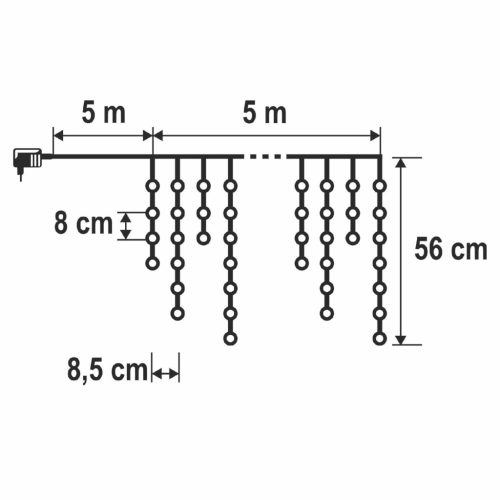 HOME KKF300D5M LED-es sziporkázó fényfüggöny, 300 db melegfehér DOT LED, átlátszó vezeték, hálózati adapter, kül- és beltéri kivitel