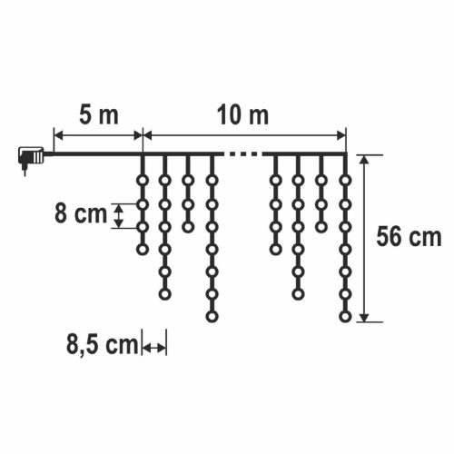 HOME KKF600D10M LED-es sziporkázó fényfüggöny, 600 db melegfehér DOT LED, átlátszó vezeték, 10 méter, hálózati adapter, kül- és beltéri kivitel