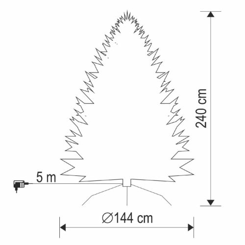 KMF8LED240 havas műfenyő LED-ekkel, 460db melegfehér LED, 8 program, 240cm magas, 144cm átmérő, 3D és 2D tűlevelek, hálózati tápellátás, beltéri kivitel