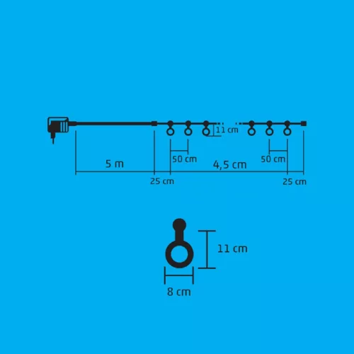 Home LPL 10 GLOBE micro LED-es fényfüzér, 4,5 m / 200 db melegfehér micro LED, víztiszta búra, sorolható, fekete gumivezeték, adapter, kül- és beltéri kivitel
