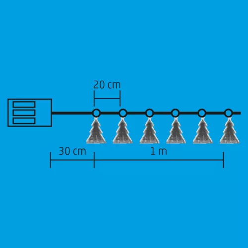 Home MRLC 6/T LED-es fenyőfa fényfüzér, 1 m / 72 db hidegfehér LED, alagúthatású fenyődísszel, állófényű, átlátszó vezeték, elemes, beltéri kivitel