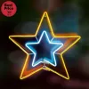 Home NEON 3 csillag figura, LED-es neon fény, villogó funkció, két oldalú, fém váz, IP44, kültéri, beltéri, jégkék, napsárga