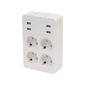   Home NV 4 USB tálcás USB-s elosztó, 4 földelt aljzat, 4 USB aljzat össz 2,4A, elforgatható csatlakozódugó, max.3680W