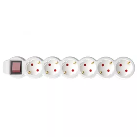   Home NV 6K-3/WH/1,5 hálózati elosztó, 3 m, H05VV-F 3G1,5 mm2 kábel, kétpólusú kapcsoló, IP20 kivitel, 6 védőérintkezős aljzat, max. 3500W, fehér