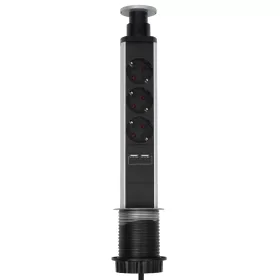   Home NVE 3/USB süllyesztett elosztó USB töltőaljzatokkal, 1,4 m, 3 földelt aljzat gyermekvédelemmel, asztalba, munkalapba építhető, süllyeszthető, max. 3680 W