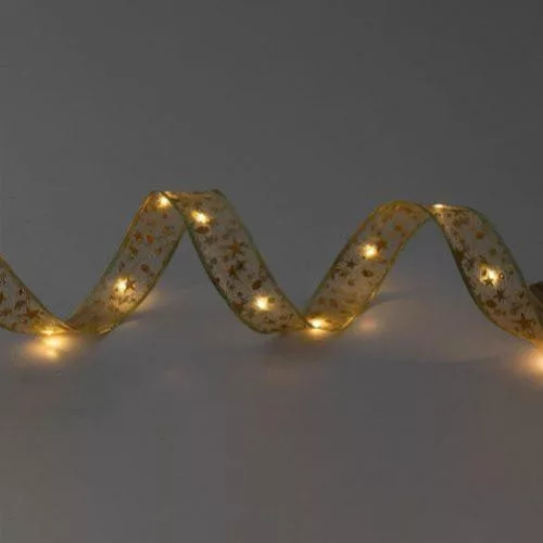 Home RLS10WW LED-es szalag mintákkal, arany színű szalag, 8 funkció, 100db melegfehér LED, 10m hosszú, 5cm széles, elemes tápellátás, beltéri kivitel