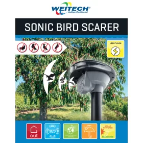   Weitech ultrahangos madárriasztó/solar/65 m2 területre/3 db 1,5V AA elem tartozék